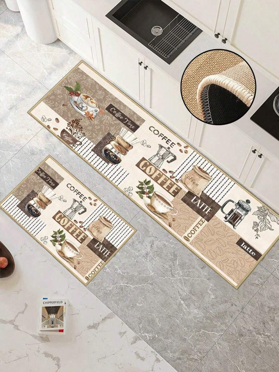 3.5mm Thick Soft Rubber Linen Kitchen Mat, Cartoon Kitchen Style Absorbent Rug, Edged Carpet To Prevent Peeling, Water-Absorbing And Easy To Clean Mat, Linen Surface With Sponge Middle And Rubber Bottom, Suitable For Kitchen, Bathroom, Laundry Room, Hallway, Living Room And Other Occasions - Multicolor - View 1