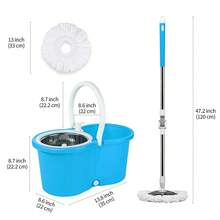 Spin Mop And Bucket With Wringer Set, 360° Spinning Mop Bucket System With 4 Microfiber Mop Replacement Heads And 50" Stainless Steel Adjustable Handle For Floor Cleaning - A - Xem 3