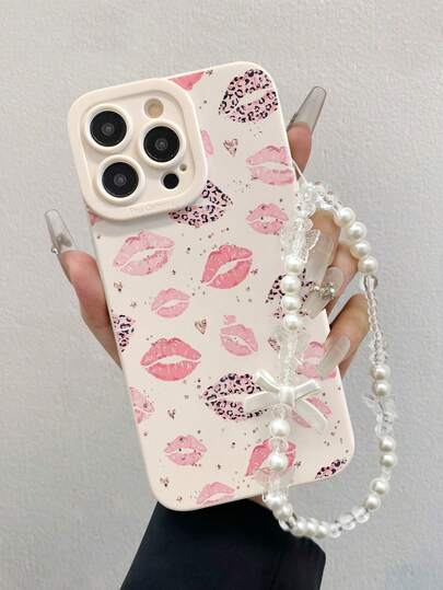 唇彩镂空米色手镯装饰简约创意防震手机壳，兼容 17/17Pro/17ProMax/16/11/16Pro/16Plus/16ProMax/16E/15ProMax/13/14/12/XS/XR/7G/8P、Galaxy S25/S25Plus/S25 Ultra/A16/A36/A26/A56/A50/A12/A32、S26、S26Plus