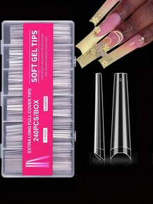 240pcs XXL Coffin Shaped Acrylic Nail Stickers, Flat Acrylic False Nails, Suitable For Nail Salons And DIY, Ideal Gift, 12 Sizes - Clear - View 1