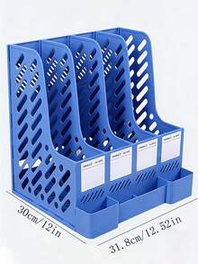 1个4格文件架桌面收纳盒，带笔筒，加厚文件袋，办公用品收纳 - 藍色 - 查看 6