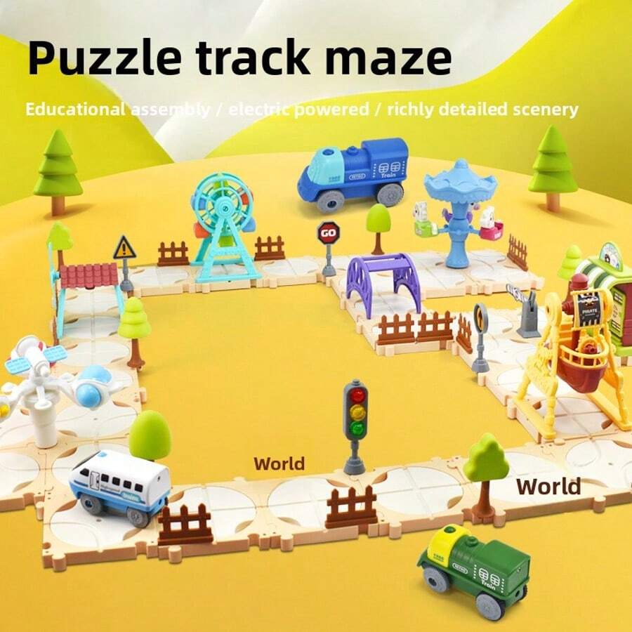 Maze Track Car Set, Ferris Wheel, Carousel, Pirate Ship Multi-Scene Assembly, Children's Educational Electric Toy, Intelligence Development, Hands-On, Parent-Child Interaction