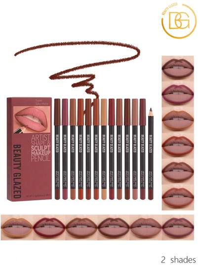 beauty glazed 12pcs Matte Nude Lip Liner Set - Waterproof Long-Lasting Lip Liner Pencils, Smudge-Proof Lip Liner