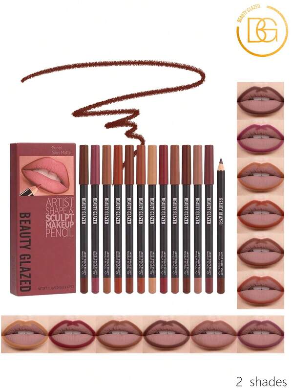 beauty glazed Set de 12 lápices delineadores de labios mate nude - Delineadores de labios a prueba de agua y de larga duración, a prueba de manchas