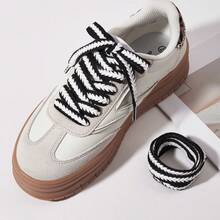 1双120厘米黑白时尚麦穗纹编织鞋带 - 编织纤维鞋带，适用于运动鞋、靴子和冰鞋，时尚鞋履配件/仅含鞋带，不含鞋子 - 黑色 - 查看 7