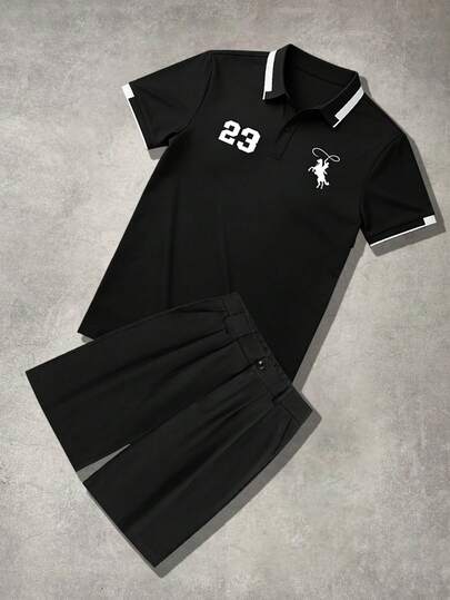 Men's Summer POLO Shirt Set, Casual T-Shirt Top And Fashionable Knee Length Shorts