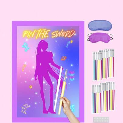 Movie & K-Pop Music Themed Decorations, Including "Sword" Birthday Party Game Decor, Magic Music Theme Poster, And 24pcs Reusable Sword-Shaped Stickers, Suitable For Party Supplies And Gifts