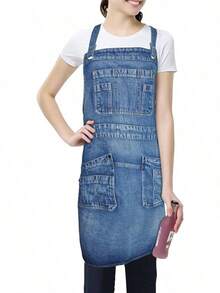 1 chiếc tạp dề denim thời trang, nhiều túi, thoáng khí, thích hợp cho nhà bếp, phòng ăn, quán cà phê, cửa hàng thú cưng, thợ xăm, người bán hoa, thợ mộc, thợ máy, họa sĩ, làm mộc nặng, có túi đựng dụng cụ. - 1 mảnh màu trơn - Xem 2