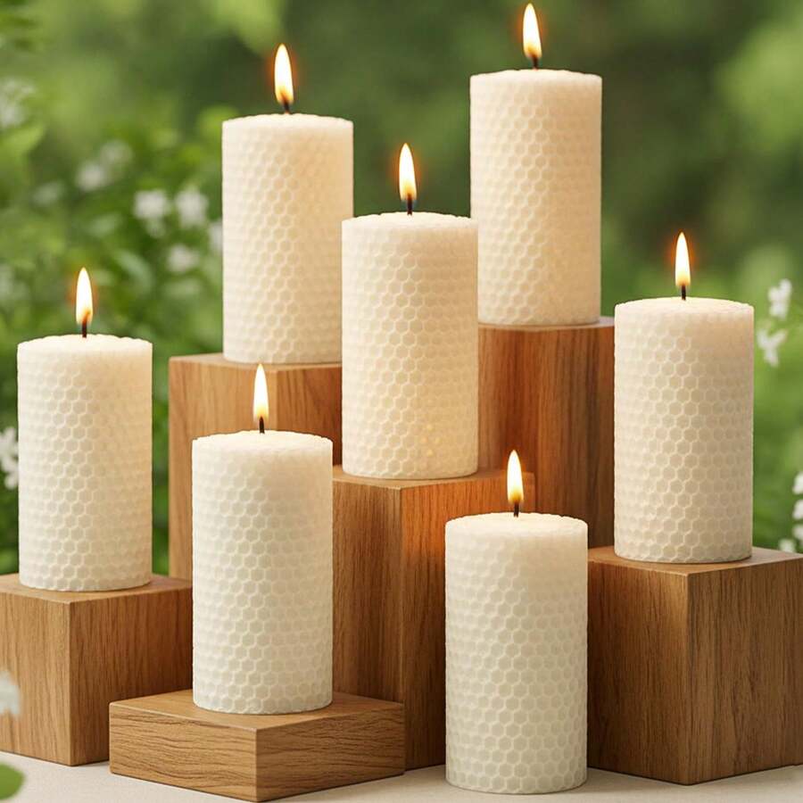 4/6/8 Pack Hand Rolled Ivory White Honeycomb Beeswax Pillar Candles, 2 X 4 Inches Smokeless Unscented Handcrafted Decor Candles, Natural Clean Burning Candles, Ideal Home Table Ornaments & Premium Gifts For Candle Enthusiasts - 白色 - 查看 1