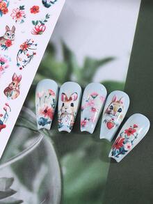2pcs Easter Theme 3D Nail Art Stickers, Rabbit, Red Flower Petals, Cute Design 3D Self-Adhesive Nail Art Decorations, Nail Art Accessories For Women Nails - Multicolor - View 7