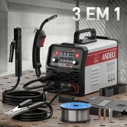ANDELI Maquina de Solda Inversora Mig Sem/gás 135A 220V MIG-250 MINI LED Tig/lift Mma com Acessórios