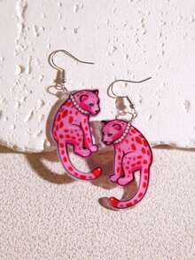 Pink Snail 女孩必备个性单品！粉色豹纹珍珠耳环，复古设计，街头风动物纹时尚单品。购物、派对、聚会和自拍的完美之选。 - 粉紅色豹紋 - 查看 6
