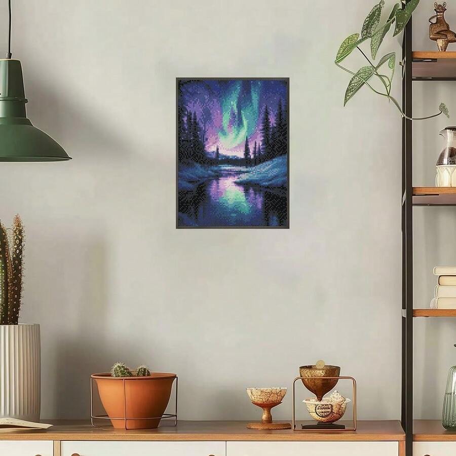 Kit de Pintura Diamante 5D DIY com Mosaico de Strass de Cristal para Decoração de Parede com Paisagem da Aurora Boreal, Paisagem em Tela, Broca Completa, Arte com Gemas, Cenário Fantástico da Natureza, Decoração para Sala de Estar, Quarto, Escritório, Galeria de Parede, Presente Artesanal para Hobbies. Dimensões: 30 x 40 cm / 11,8 x 15,8 polegadas.