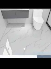 1卷亮面大理石纹自粘乙烯基地板砖，尺寸15.7x118.1英寸，乙烯基地板砖，亚麻油毡乙烯基板条地板，防水耐磨，可自行安装，适用于房间、办公室、厨房 - 彩色 - 查看 2