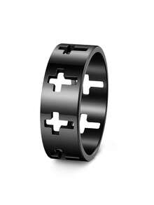 Anel masculino moderno e popular com recorte em cruz, feito em aço inoxidável, ideal para presentear e para um visual estiloso. - Multicolorido - Ver 5