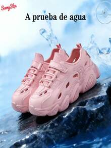 Zapatillas deportivas resistentes al agua con talón reforzado diseño aireado y suela de alto agarre ideales para salidas al aire  días lluviosos - Rosa - Ver 2