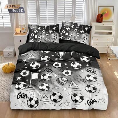 3pcs Set (1 Duvet Cover + 2 Pillowcases, No Filler), Creative Football Element Digital Printing, Soft & Skin-Friendly, Suitable For All Seasons. Available In Multiple Sizes Including Oversized, Suitable For All People And Rooms. Zipper Closure, Machine Washable, Excellent Bedroom Decor Or Gift.