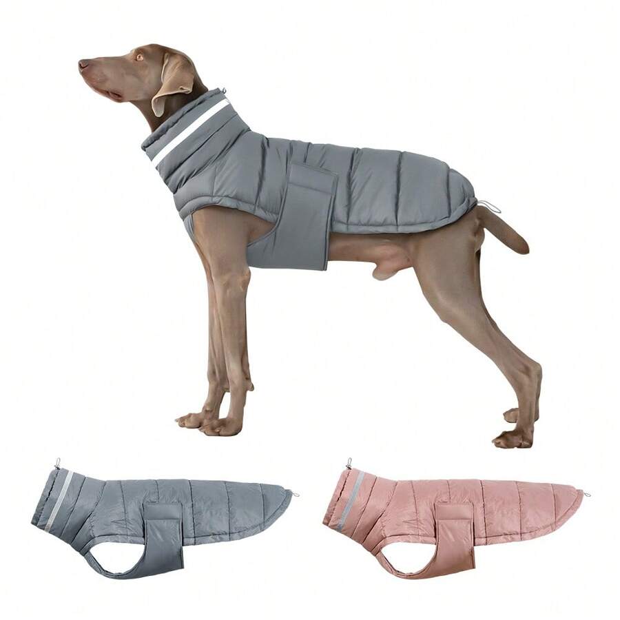 Pet Cotton Padded Down Jacket, Water-Repellent + 3-Layer Down-Locking Warm & Windproof Adjustable Dog Coat, With Reflective Strip, Suitable For Large/Medium/Small Dogs For Indoor/Outdoor Cold Weather Dog Vest