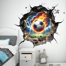 3D足球突破墙贴海报 - 体育赛事庆祝装饰品。创意足球突破自粘墙贴。适用于房间和卧室墙面装饰。自粘墙贴。 - 彩色 - 查看 3