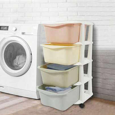 ZHFEISY 4 Tier Rolling Storage Drawer Cart, Plastic Storage Trolley With Wheels Studio Organizer Bins 4 Drawer Organizer Bins Utility Cart For Office Living Room Bathroom