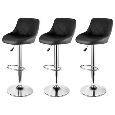Set Of 3 Modern Bar Stools | Leatherette Adjustable Swivel Gas Lift Breakfast Chairs For Kitchen Island, Counter & Home