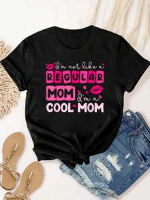 playeras de algodón mujer, Camiseta del Día de la Madre "No soy una mamá normal, soy una mamá genial" conjuntos de mujer tops - Negro - Ver 1