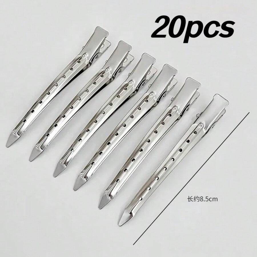 20pcs Alligator Hair Clips With Holes - Metal, Rust-Proof, For Curling, Dyeing & Sectioning - A-silver - View 1