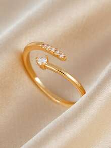 1 pieza Anillo de circonita cúbica elegante, adecuado para uso diario de mujeres, fiestas, bodas, regalo de vacaciones, joyería nupcial - Dorado - Ver 9