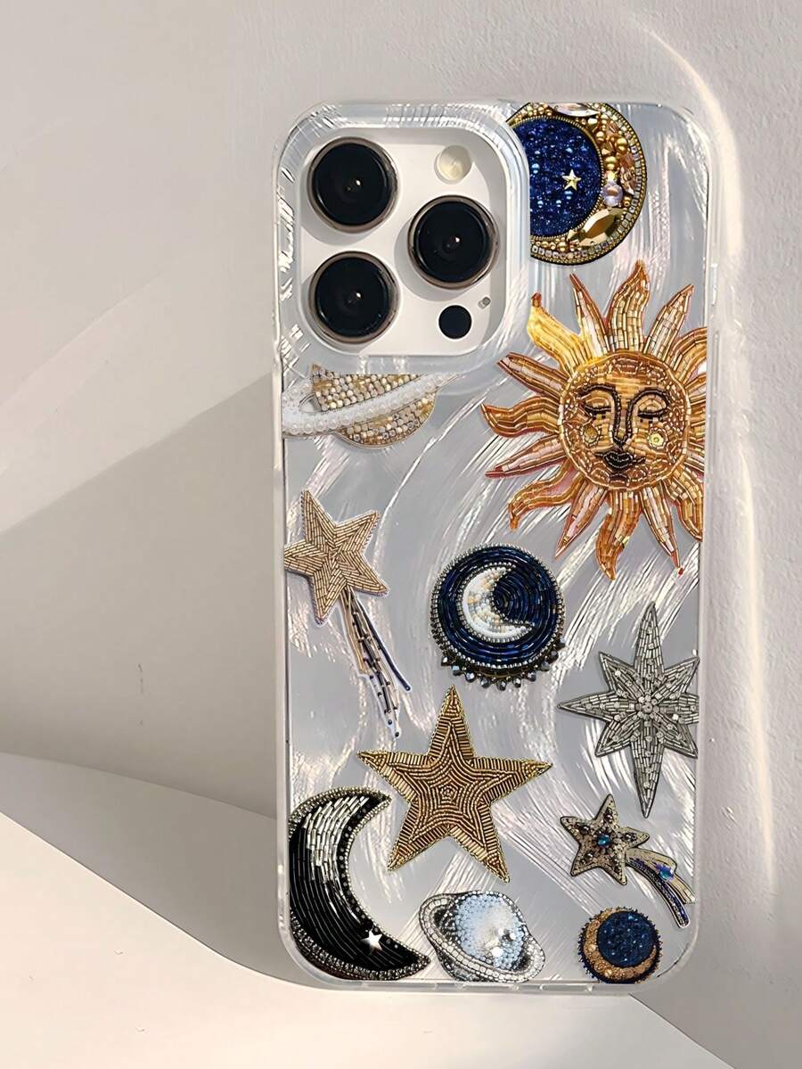 防震星空元素时尚手机壳 1 件装 复古星空主题 星月宇宙图案手机壳 银色透明加厚保护套 适用于三星 A05 A05S A13 A14 A15 A53 A54 A55 A56 S22 S23 S24 S25 11 12 13 14 15 16 17 Pro Max 春季生日礼物,国际版,非国内版 - 彩色 - 查看 1