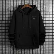 Italy Print Mens Hoodie High Quality Long Sleeve Solid Color Sweatshirt Urban Casual Fashion Sporty Hooded Outerwear Man Clothes - Black - View 1