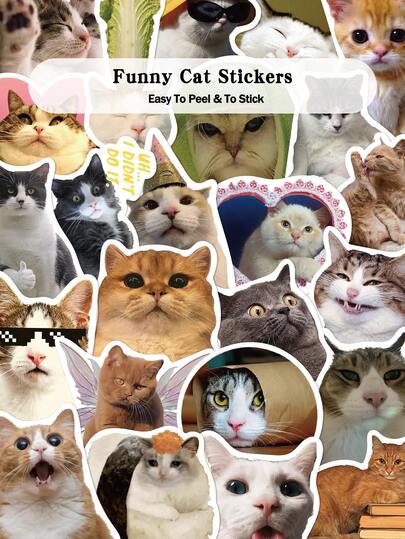 50pcs Funny Cat Stickers For Scrapbook Suitcase Diary Notebook Laptop Storage Case Decorative DIY Doodle Stickers