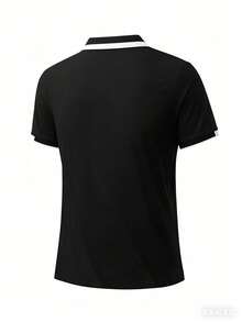 男士夏季POLO衫套装，休闲T恤上衣和时尚及膝短裤 - 黑色 - 查看 3