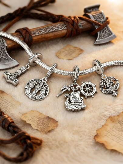 1 Piece Original Design Silver Color Charm Mmerse Yourself In The Legendary World Of The Vikings With This Meticulously Crafted Charm Collection, Lasting Durability And A Timeless Finish. This Set Features Iconic Norse Symbols, Including A Longship, Thor's Hammer Compass, And Raven-Each Piece Intricately Detailed To Honor Viking Courage, Navigation, And Myth