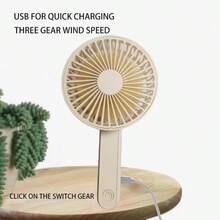 1 pieza Abanico plegable de mano con cordón, ventilador mini portátil recargable USB beige con 3 ajustes de velocidad, ventilador personal potente para escritorio para mujeres, hombres, hogar, oficina, maquillaje, viajes al aire libre, silencioso - Blanco - Ver 2