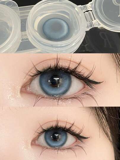 2pcs/Pack Annual Disposable Colored Contact Lenses, Large Diameter 14.5mm, Blue/Gray/Green, Non-Prescription Cosmetic Lenses