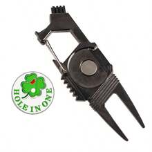 FINGER TEN 7-In-1 Golf Divot Repair Tool With Stylish Ball Marker 1 Pack, Premium Lightweight Multipurpose Golf Accessory For Quick Divot Repair, Essential Tool For On-Course Play & Practice - Black - View 1