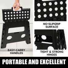 LOVEWE 17.7 Inch Heavy-Duty Plastic Folding Step Stool, Anti-Wobble Compact Stool For Bathroom/Kitchen/Bedroom - Black - View 11