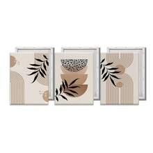 三件套极简波西米亚风墙饰——黑白抽象植物图案，可选择带框或不带框，打造卧室、办公室或客厅的禅意画廊墙 - 彩色 - 查看 19