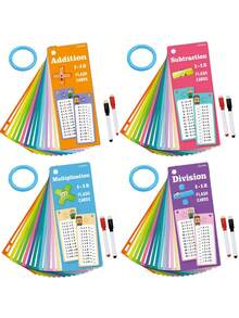 1 set de tarjetas de aprendizaje de matemáticas, borrables, suma, resta, multiplicación, división, herramienta educativa de aprendizaje, arte & manualidades, suministros de pintura - color - Ver 5