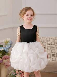 Đầm dạ hội màu trắng lưới đính ngọc trai thanh lịch cho bé gái, đầm công chúa, đầm đen, thích hợp cho tiệc sinh nhật, tiệc chiêu đãi, váy phù dâu đám cưới, váy tốt nghiệp, dạo chơi thường ngày. - màu đen - Xem 8