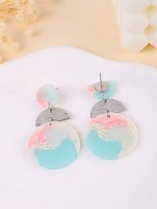 1 Đôi bông tai mặt dây chuyền hình tròn hình học hai màu giả đá cẩm thạch, làm thủ công từ đất sét mềm, kiểu dáng unisex thời trang, phù hợp cho các bữa tiệc, kỳ nghỉ, quà tặng. - Nhiều màu - Xem 2