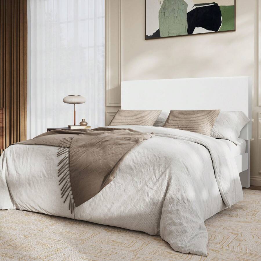 Allewie Full/Queen/King Bed Frames With Adjustable Headboard, Modern Boucle Upholstered Platform Bed With Solid Wooden Slats Support, No Box Spring Required, Easy Assembly,White - 白色 - 查看 1