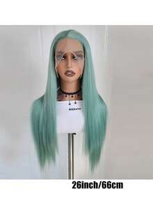 13x3.5 Inch Long Straight Synthetic Lace Front Wig, Black, Mint Green, Pink Lace, Heat Resistant Fiber Wig For Women - Mint Green - View 7