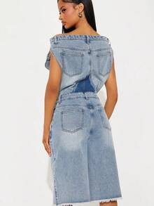 Daily Comfort Casual Fashion Tube Top Shoulder Slim Denim Jumpsuit Jumpsuit - 藍色 - 查看 3
