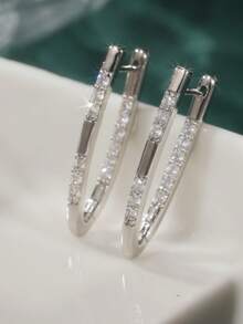 Brincos de Zircônia Cúbica Branca Elegantes para Mulheres, Adequados para Uso Diário, Material de Cobre Livre de Níquel com Gemas Cintilantes, Perfeito para Festas e Acessórios Diários (Prata) - Prata - Visão 4