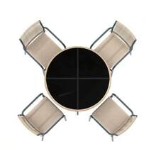 Modern Rattan Garden Furniture Set, Round Glass Table + 4 Armchairs, Iron Frame, Suitable For Patio/Balcony/Terrace - Grey - View 11