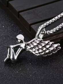 Collar con colgante de aleación de alas de ángel llorando de estilo gótico unisex - Plateado - Ver 1