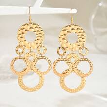 一对创意锤纹几何圆形夸张耳环，时尚优雅的女士首饰，适合日常佩戴、送礼、休闲和假日场合。 - 金黃色 - 查看 1