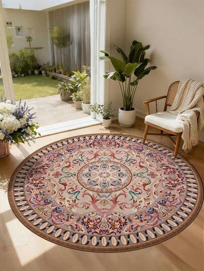 Thảm tròn họa tiết hoa nhiều màu sắc, thiết kế phong cách Bohemian cổ điển, chất liệu nhung dày 10mm, mềm mại và thoải mái khi chạm vào, dễ bảo quản, đế chống trơn trượt, thích hợp cho phòng khách, phòng ngủ, phòng tắm, nhà bếp, văn phòng, trang trí ngày lễ.