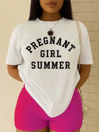 Pregnant Woman, Summer Print Tshirt Short Sleeve Crew Neck Casual Top For Summer Spring, Women's Clothing